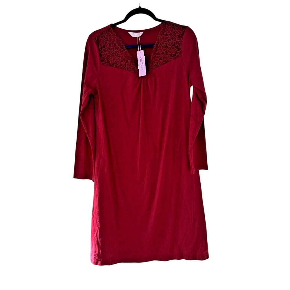Cheibear‎ Womens Lace Trim Long Sleeve Nightgown Burgundy Red XL New